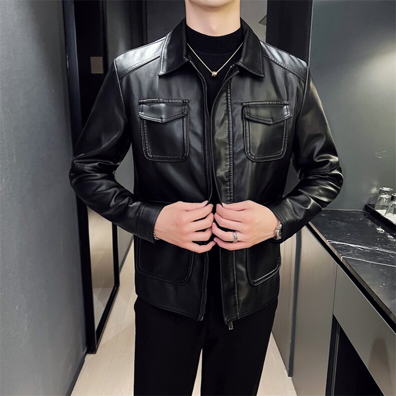 2024秋冬皮衣夹克修身翻领PU机车皮衣外套男py56602-p118M-4XL,男装皮衣,电商D303