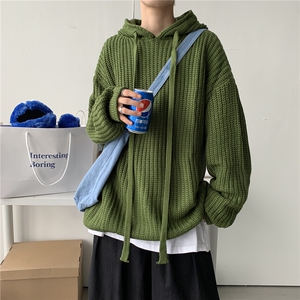 20秋冬港风连帽针织衫毛线衣中性情侣学生百搭打底外套潮 W01/P70图片