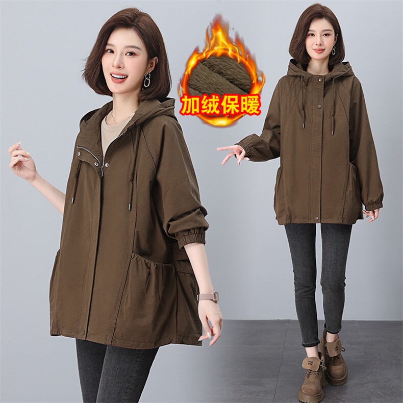 时尚保暖加绒派克服女宽松显瘦外套冬季新款韩版百搭长袖上衣，女装派克服，韩派