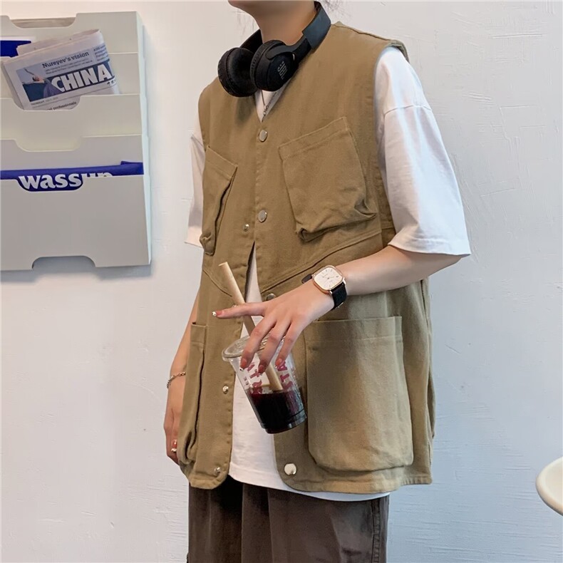 2025夏新款纯棉斜纹立体袋复古宽松工装马甲多口袋MJ2006P35,男装背心/马甲,星座1108