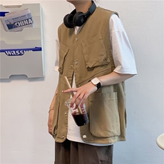 2025夏新款纯棉斜纹立体袋复古宽松工装马甲多口袋MJ2006P35，男装背心/马甲，星座1108