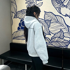 抖音得物高品质秋冬美式高街重磅结构辑明线纹理连帽卫衣外套W111，女装短外套，电商A486-1