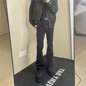 <自拍图>美式复古飘带微喇叭裤男高街显瘦修身牛仔裤Y9147-P48图片