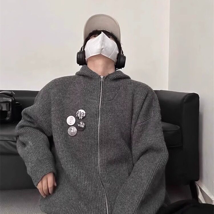 秋冬连帽徽章毛衣拉链开衫男慵懒风情侣针织衫外套潮MY18,男装针织衫/毛衣,星座1116A（原606A-3）