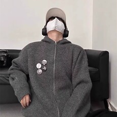 秋冬连帽徽章毛衣拉链开衫男慵懒风情侣针织衫外套潮MY18，男装针织衫/毛衣，星座1116A（原606A-3）