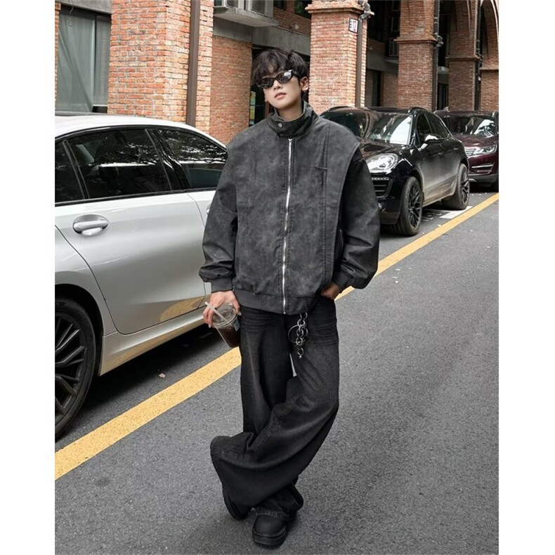 PU皮机车夹克男士流行个性上衣小众立领外套YW194P75,男装夹克,星座1116-2
