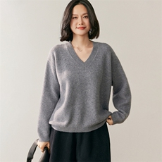 秋季新款v领纯色套头针织衫时尚休闲，女装针织衫/毛衣，鸥蕊娅羊绒