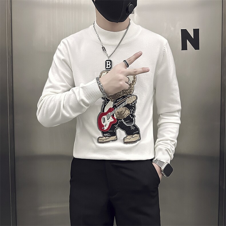 痞帅炸街圆领男士套头小熊毛衣社会小伙店主风301C-M50-特P58控78，男装针织衫/毛衣，星座301C（原B323）