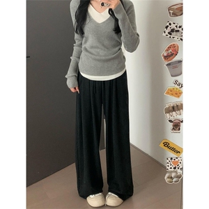 阔腿裤男女款秋冬季加绒新款慵懒松弛感宽松情侣直筒糯米裤子潮流图片