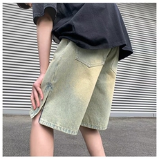 牛仔短裤男夏季美式复古潮牌拉链开叉裤子宽松直筒五分裤A519-P36，男装牛仔裤，星座208-5