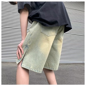 牛仔短裤男夏季美式复古潮牌拉链开叉裤子宽松直筒五分裤A519-P36图片