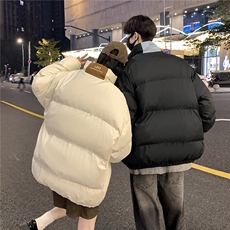 情侣装冬装PU软皮美式撞色棉服logo棉衣休闲外套男女G1102P128，男装棉衣，电商A339