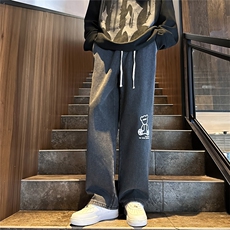 k1065-p55-控78M-5XL宽松大码发泡印花多口袋港风高阶黑暗牛仔，男装牛仔裤，星座116