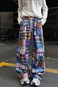 8XL-M 美式废土风拼接裤痞帅阔腿裤嘻哈宽松休闲裤男K9125P58控78图片