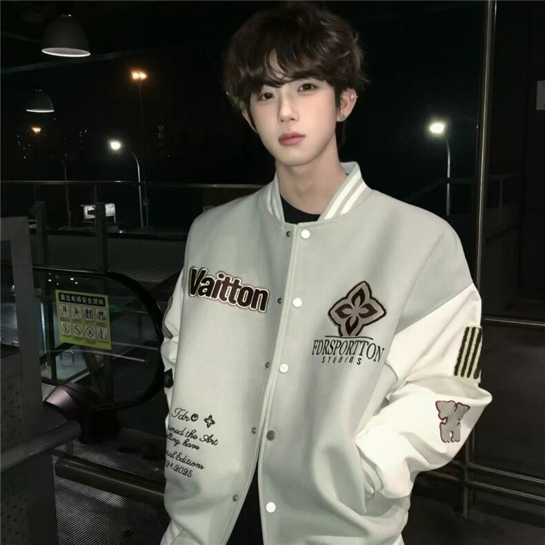 这件绝美!!!【菱形绣花】美式复古运动棒球服外套女秋冬宽松夹克图片