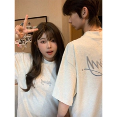 M538-P35学院风体刺绣LOGO宽松休闲百搭美式重磅短袖T恤男女同款，男装T恤，星座617A-1（原B318A）
