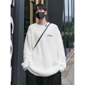 水貂绒白色针织衫男外套慵懒风假两件针织衫 M2339 P63图片