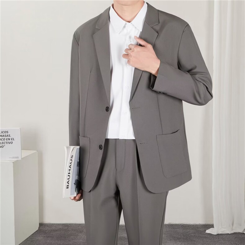 免烫黑色西装外套男士商务休闲上衣轻熟风痞帅小西服 XK74图片