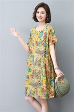 长期现货，碎花棉麻连衣裙女夏季2023新款复古高端宽松大码潮，女装连衣裙，涵誉