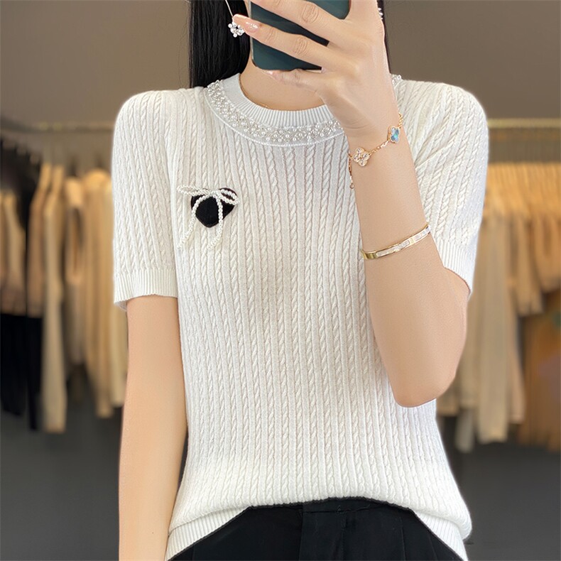 2025年夏季休闲/淑女时尚百搭通勤圆领短袖，女装T恤，森墨