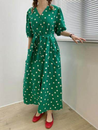 波点连衣裙，高品质亚麻，女装连衣裙，LUCY