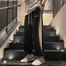 抖音直播数据款春季新款撞色拼接宽松直筒休闲裤运动裤K506-P38，男装休闲裤，星座914-3