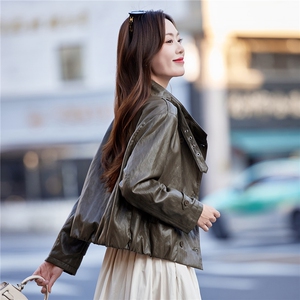 小皮衣外套女短款2025秋季新款小个子立领气质酷飒风复古PU皮夹克图片