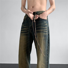 美式复古重工牛仔裤男春季高街vibe裤子宽松直筒微喇裤RK1025-P49，男装牛仔裤，星座412-2