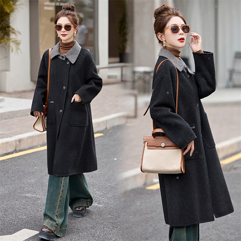 2024年秋冬季现货新款双面呢大衣时尚气质休闲保暖外套，女装双面呢大衣，关键词