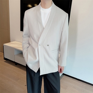 秋季韩版高级感简约休闲无领西服男轻熟风高级西装外套XZ0082P125图片