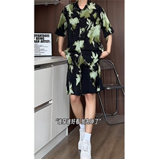 1短袖衬衫男+短裤潮流休闲套装男M-5XL大码TZ78710P50控98模特图，男装牛仔裤，星座226-2