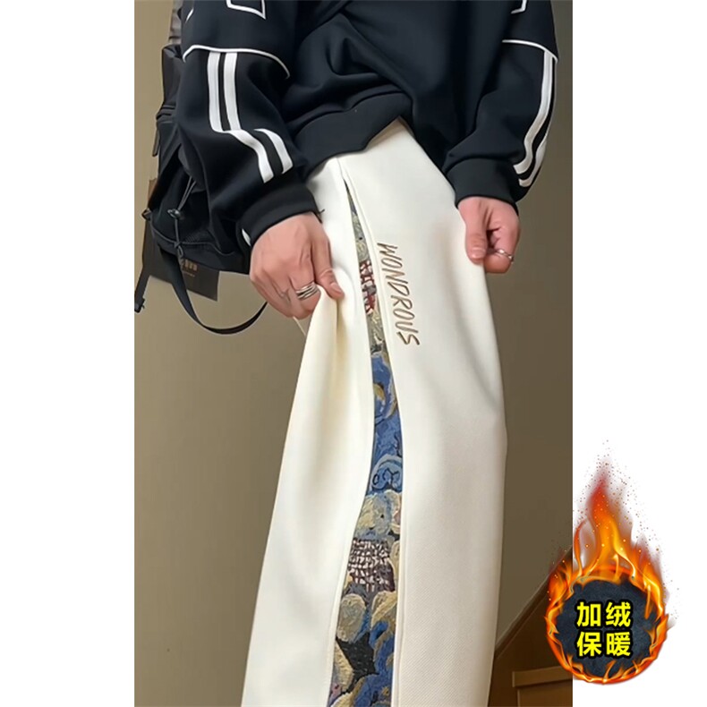 小熊拼接宽松直筒休闲长裤加绒加厚KJ8572-特P35/常规K8461-特P30,男装卫衣,电商A007