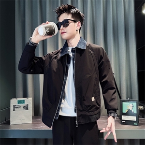 J9299-P118控158春秋季时尚男假件叠穿牛仔拼接外套2025新款男装图片