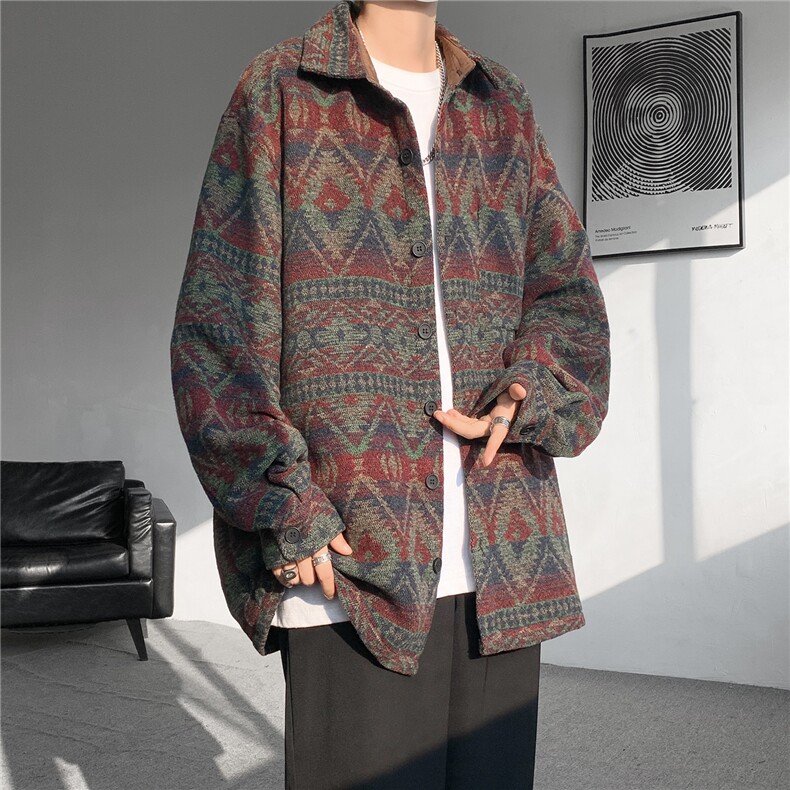 8XL-M复古大码民族风衬衫男款春季加厚粗呢藏式外套CS29001P68图片