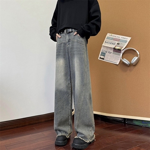 现货 直筒渐变休闲裤女宽松复古蓝毛边牛仔裤男 K5825-P55 控78图片