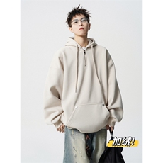 冬季加绒加厚美式半拉链连帽卫衣D309B-CC15-常规60加绒65，男装卫衣，电商D309B