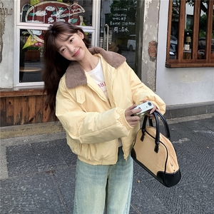 A574-P98 2025新棉服冬季短款羊羔毛小个子保暖宽松复古棉衣外套图片