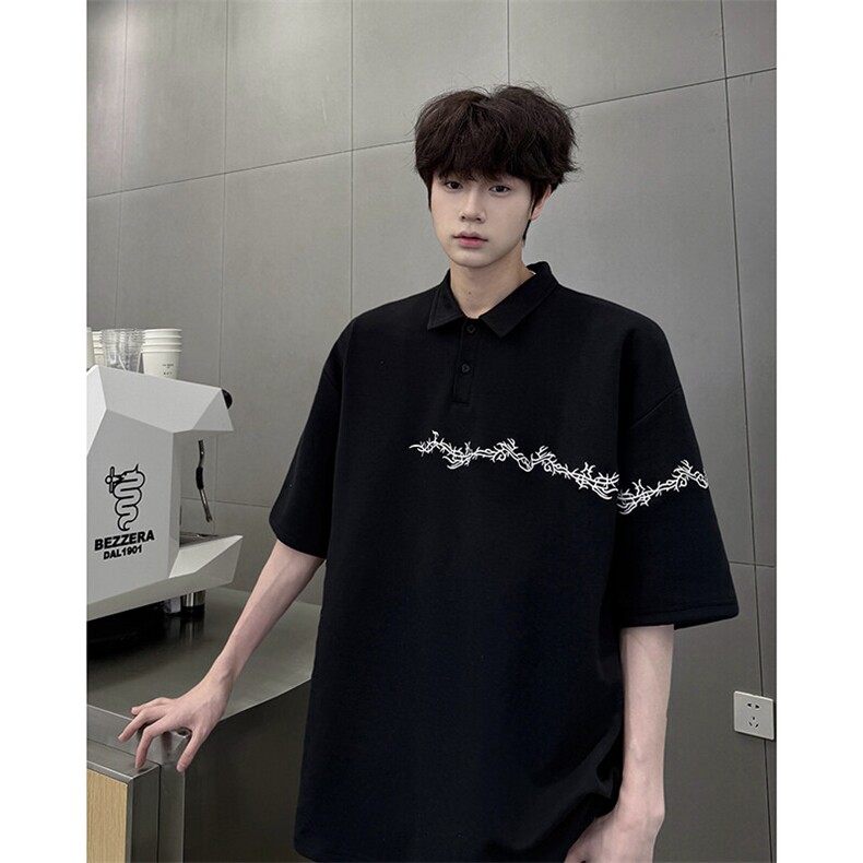 8XL-M新中式刺绣图腾短袖polo衫大码翻领T恤半袖保罗衫DX1212/P45图片