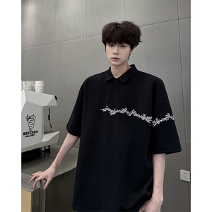 8XL-M新中式刺绣图腾短袖polo衫大码翻领T恤半袖保罗衫DX1212/P45图片