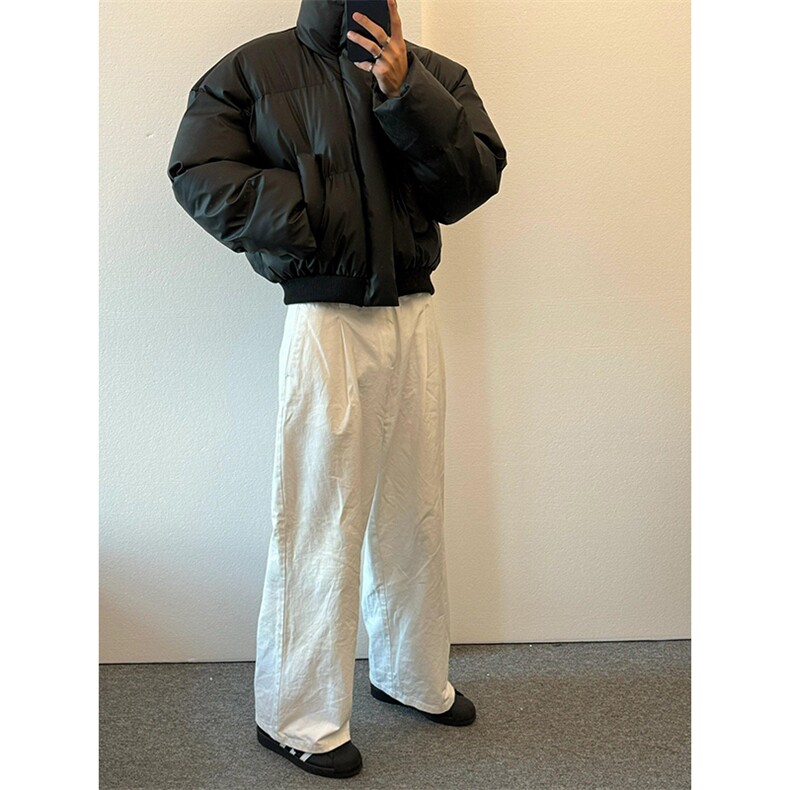 现货5W件冬季三防重磅硬挺boxy短款羽绒立领PU皮棉衣外套加厚棉服,男装棉衣,电商A486