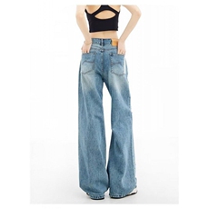 美式复古破洞牛仔裤女2025夏季宽松显瘦直筒休闲阔腿裤加长裤子，男装牛仔裤，星座813-3