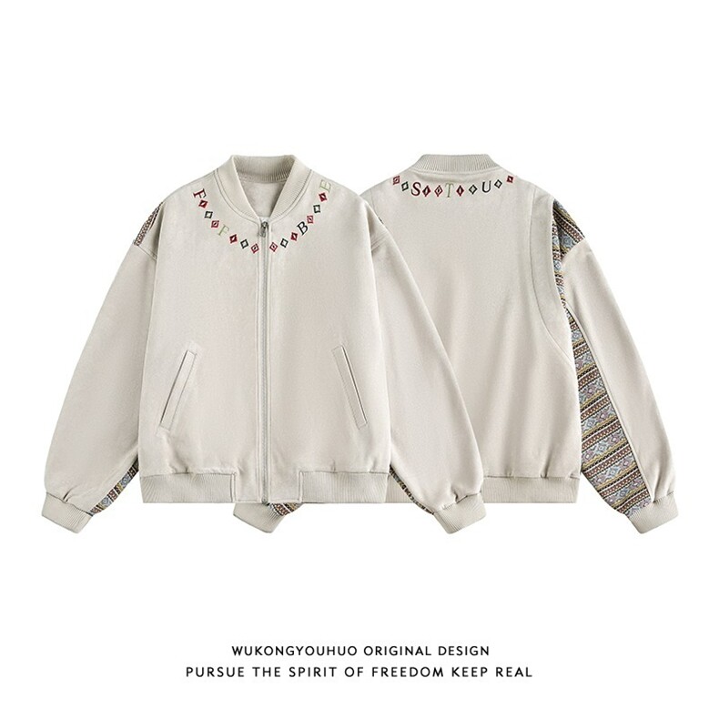 有货。民族风字母刺绣夹克男女秋棒球领W6976-P69，男装民族服装，星座412-3