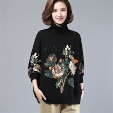 春装女装2022年款潮韩版时尚印花高领卫衣女宽松显瘦长袖上衣，女装卫衣/绒衫，简韵佳
