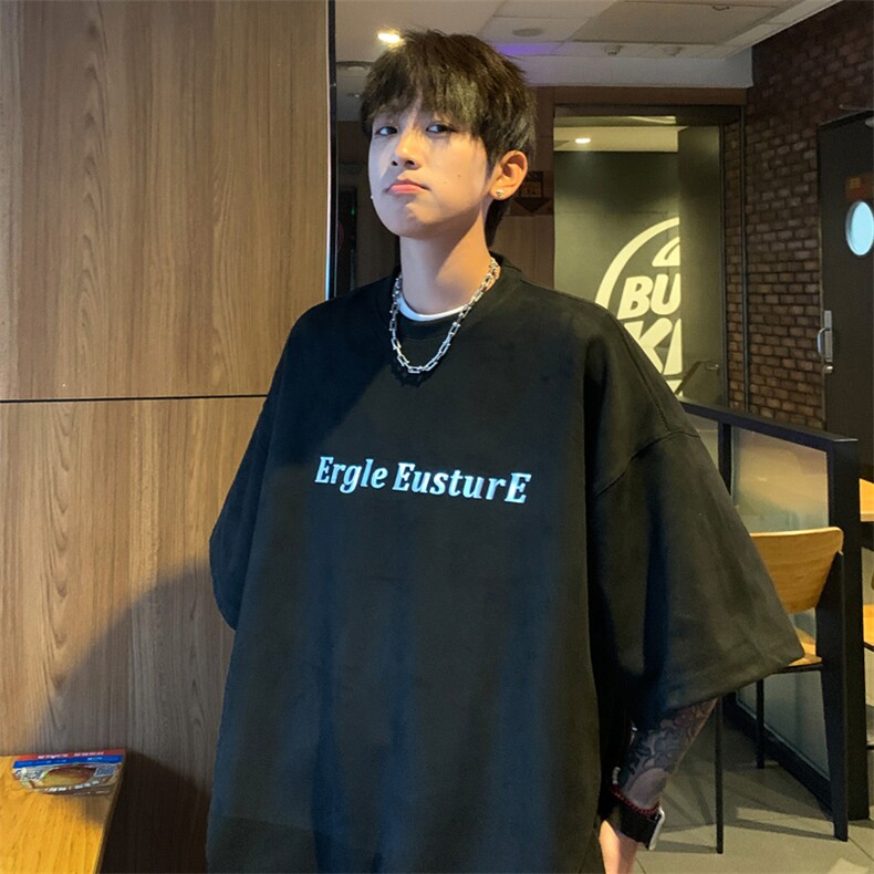 ！2025夏季新款男士宽松鹿皮绒短袖T恤半袖TL2401特P23控45,男装T恤,电商B220
