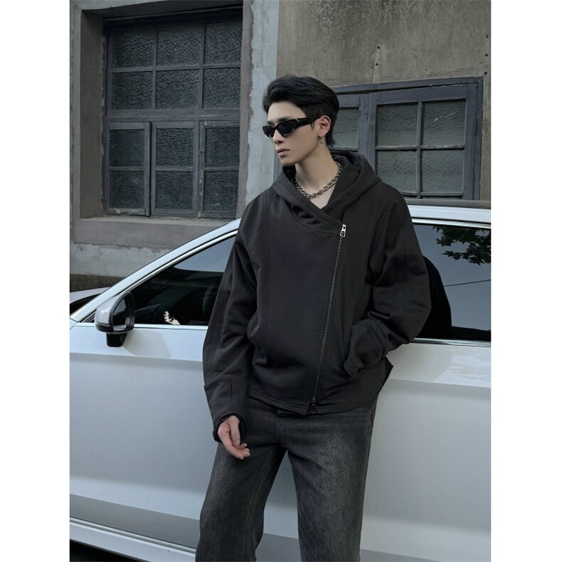 24暗黑斜门襟连帽高克重磅卫衣外套JK61-P98,女装短外套,电商B288