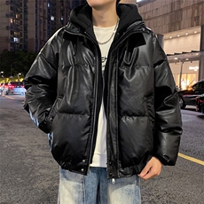 现货假两件pu皮衣棉服外套男冬季新款加厚美式高街棉衣M106-P120，男装皮衣，星座308B-2