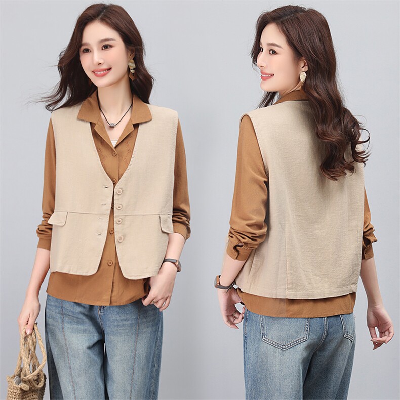 2023秋装新款百搭棉麻马甲，女装马甲，小林双子