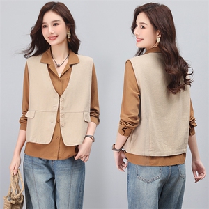 2023秋装新款百搭棉麻马甲,女装马甲,小林双子