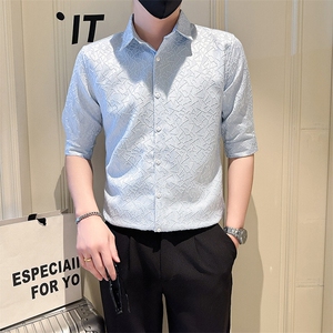 店主风社会小伙男纯色七分袖衬衫男日常衬衣301A-1/CS562/P55图片