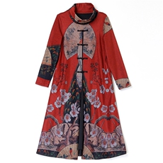 连衣裙抽象图案通勤高领套头中腰大摆型2024春年秋季长袖中长款，女装连衣裙，魅衣本色